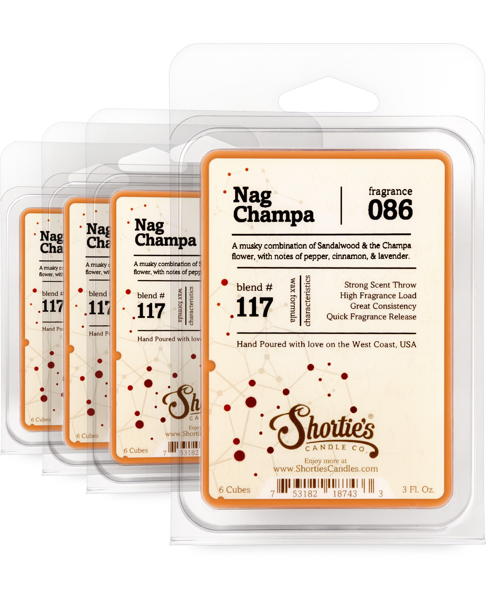 Nag Champa Wax Melts 4 Pack - Formula 117 - Shortie's Candle Company